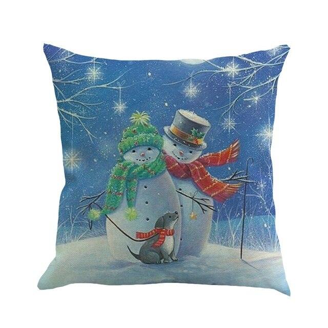 Christmas Printing Sofa Bed Home Decor Pillow Cover Pillow Case Holiday Decorative Christmas Throw Pillows Cotton Linen Winter Snowman Wolf Deer Pillow Covers Cases for Home