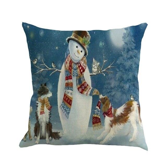 Christmas Printing Sofa Bed Home Decor Pillow Cover Pillow Case Holiday Decorative Christmas Throw Pillows Cotton Linen Winter Snowman Wolf Deer Pillow Covers Cases for Home