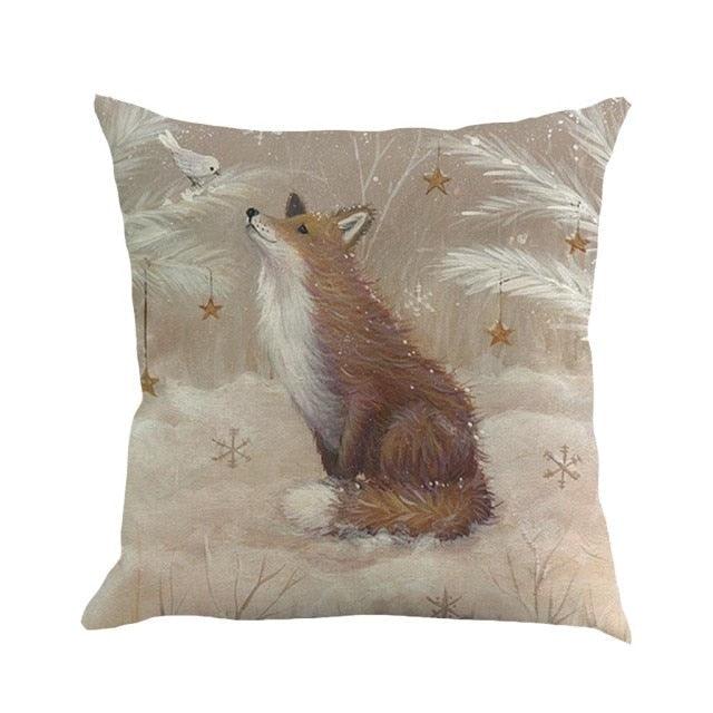Christmas Printing Sofa Bed Home Decor Pillow Cover Pillow Case Holiday Decorative Christmas Throw Pillows Cotton Linen Winter Snowman Wolf Deer Pillow Covers Cases for Home
