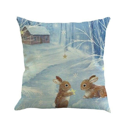 Christmas Printing Sofa Bed Home Decor Pillow Cover Pillow Case Holiday Decorative Christmas Throw Pillows Cotton Linen Winter Snowman Wolf Deer Pillow Covers Cases for Home