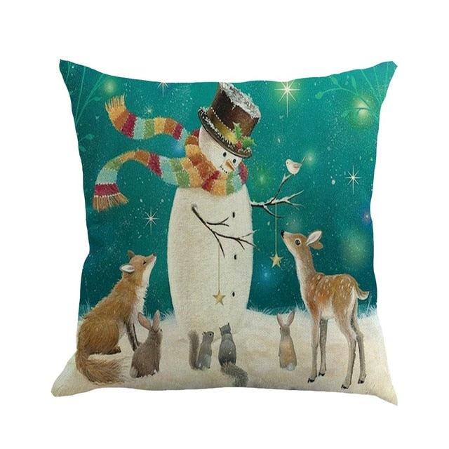 Christmas Printing Sofa Bed Home Decor Pillow Cover Pillow Case Holiday Decorative Christmas Throw Pillows Cotton Linen Winter Snowman Wolf Deer Pillow Covers Cases for Home
