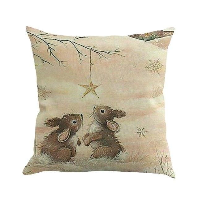 Christmas Printing Sofa Bed Home Decor Pillow Cover Pillow Case Holiday Decorative Christmas Throw Pillows Cotton Linen Winter Snowman Wolf Deer Pillow Covers Cases for Home
