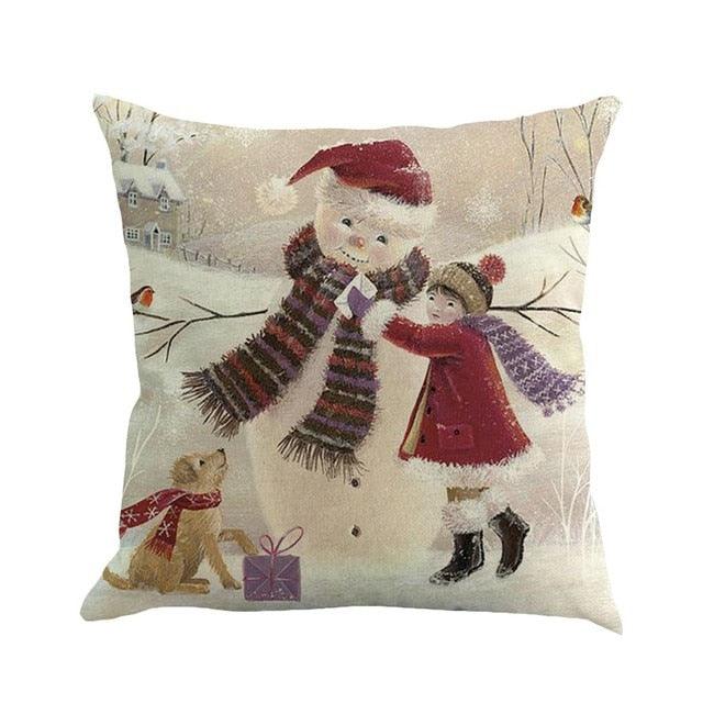 Christmas Printing Sofa Bed Home Decor Pillow Cover Pillow Case Holiday Decorative Christmas Throw Pillows Cotton Linen Winter Snowman Wolf Deer Pillow Covers Cases for Home