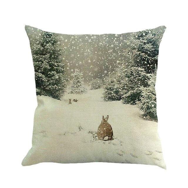 Christmas Printing Sofa Bed Home Decor Pillow Cover Pillow Case Holiday Decorative Christmas Throw Pillows Cotton Linen Winter Snowman Wolf Deer Pillow Covers Cases for Home
