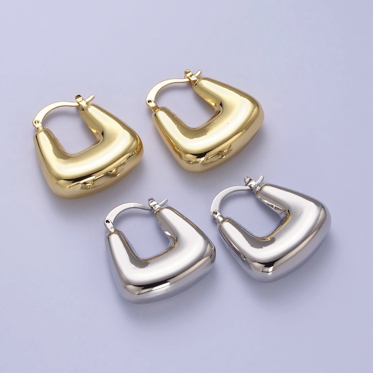 Chubby Boxy U-Shaped Latch Earrings in Gold &amp; Silver | AB041 AB042
