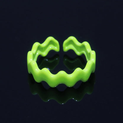Chunky Brass Enamel Ring The Wave Open Adjustable Ring for Stackable Y2K Ring