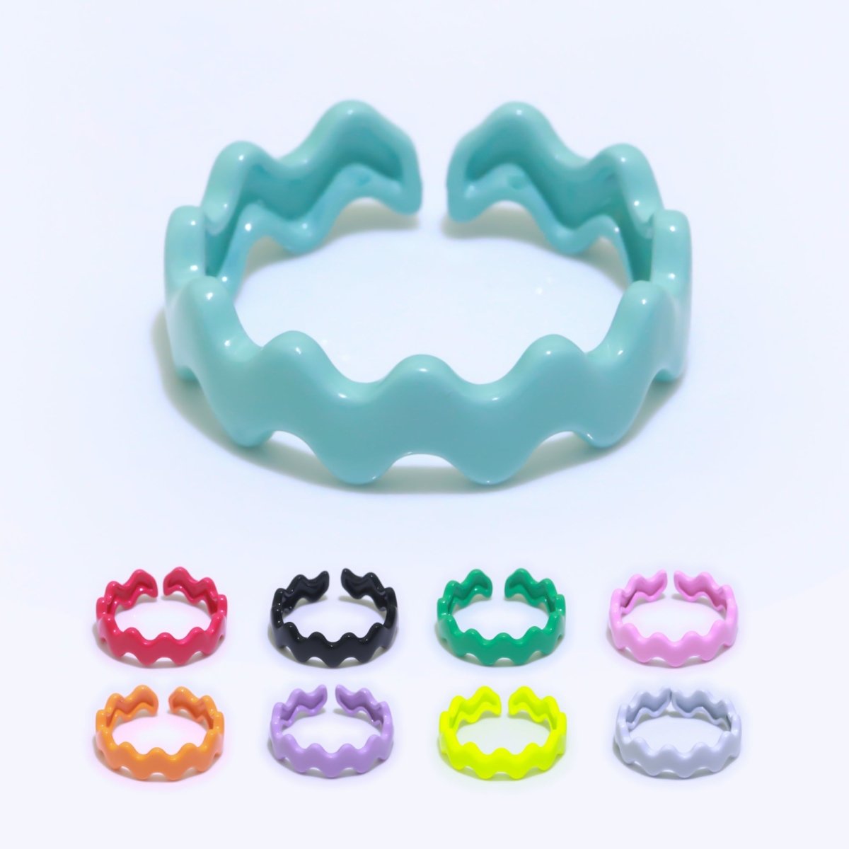 Chunky Brass Enamel Ring The Wave Open Adjustable Ring for Stackable Y2K Ring