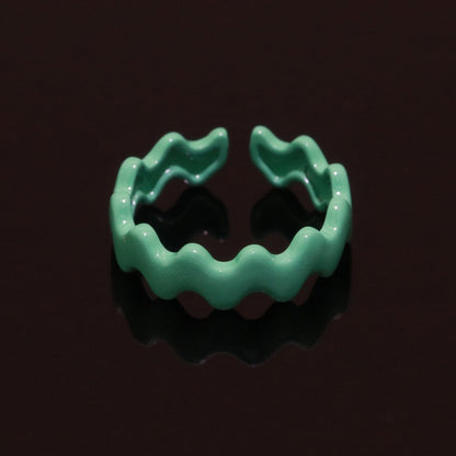 Chunky Brass Enamel Ring The Wave Open Adjustable Ring for Stackable Y2K Ring