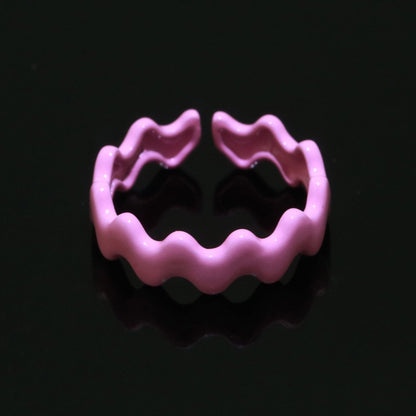 Chunky Brass Enamel Ring The Wave Open Adjustable Ring for Stackable Y2K Ring