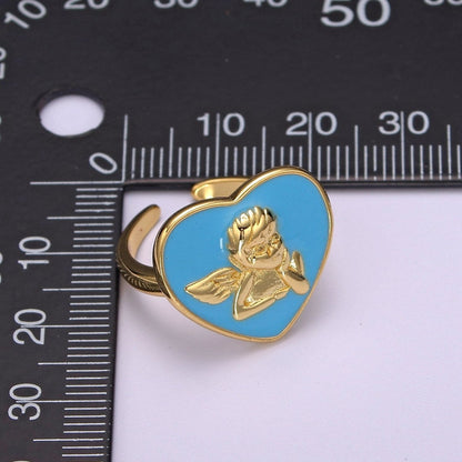 Chunky Cherub Angel Ring Statement Ring Gold Open Adjustable Ring Enamel Jewelry Valentine Gift S-225 ~ S-228