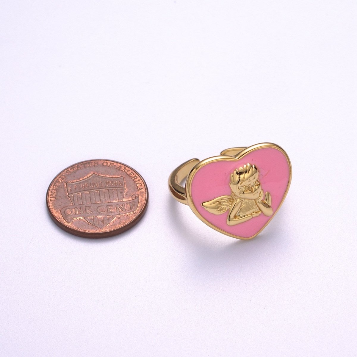Chunky Cherub Angel Ring Statement Ring Gold Open Adjustable Ring Enamel Jewelry Valentine Gift S-225 ~ S-228