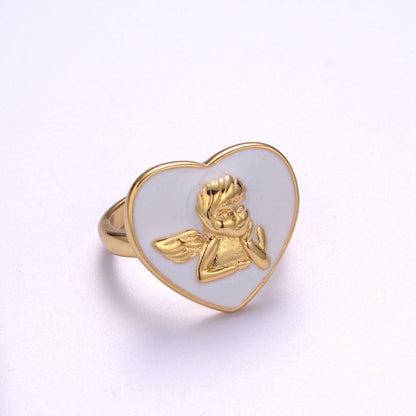 Chunky Cherub Angel Ring Statement Ring Gold Open Adjustable Ring Enamel Jewelry Valentine Gift S-225 ~ S-228