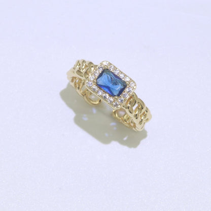 Chunky Cuban Chain Cocktail Ring with Color Cubic Zirconia Stone Statement Jewelry O-411 ~ O-424
