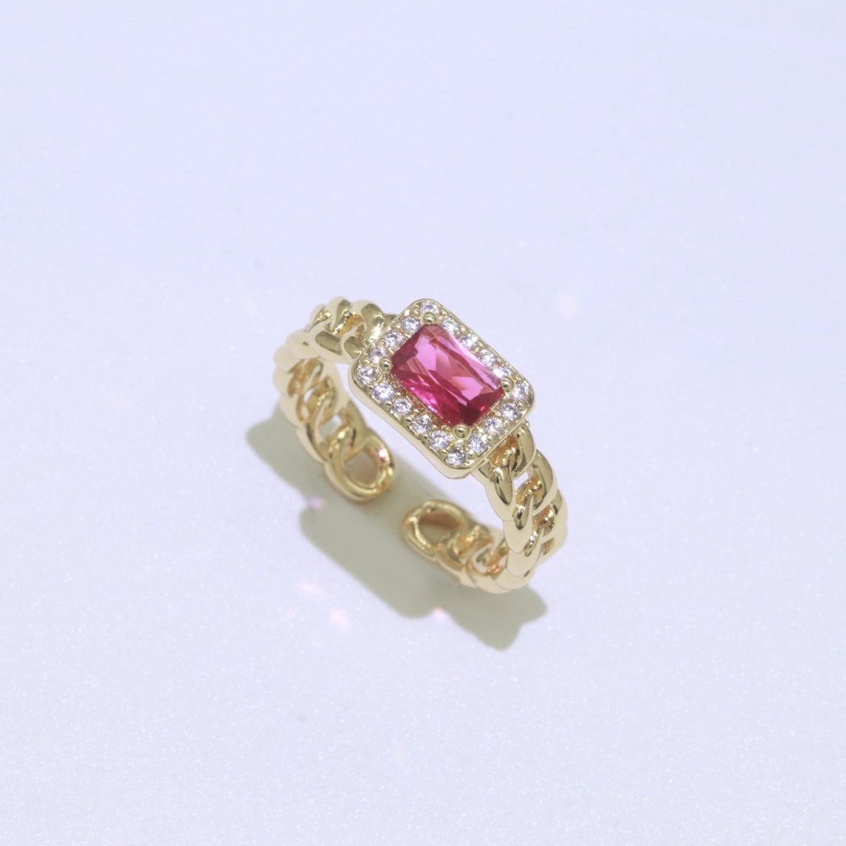 Chunky Cuban Chain Cocktail Ring with Color Cubic Zirconia Stone Statement Jewelry O-411 ~ O-424