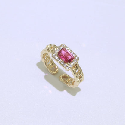 Chunky Cuban Chain Cocktail Ring with Color Cubic Zirconia Stone Statement Jewelry O-411 ~ O-424