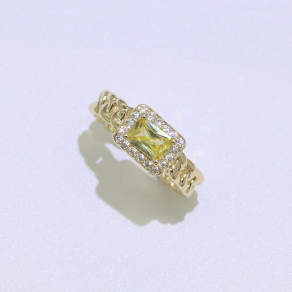Chunky Cuban Chain Cocktail Ring with Color Cubic Zirconia Stone Statement Jewelry O-411 ~ O-424