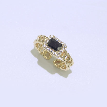 Chunky Cuban Chain Cocktail Ring with Color Cubic Zirconia Stone Statement Jewelry O-411 ~ O-424