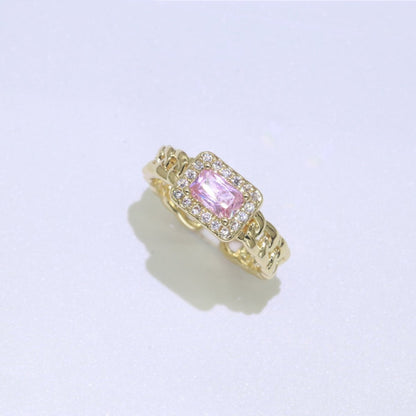 Chunky Cuban Chain Cocktail Ring with Color Cubic Zirconia Stone Statement Jewelry O-411 ~ O-424