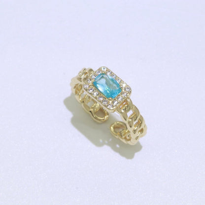 Chunky Cuban Chain Cocktail Ring with Color Cubic Zirconia Stone Statement Jewelry O-411 ~ O-424
