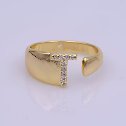 Chunky Cz Initial Gold Ring Alphabet Ring Stacking Ring Adjustable Ring Letter Ring Vintage Gold Rings Initial Ring Thumb Ring Open Ring S-269-S-294