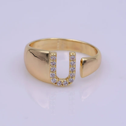 Chunky Cz Initial Gold Ring Alphabet Ring Stacking Ring Adjustable Ring Letter Ring Vintage Gold Rings Initial Ring Thumb Ring Open Ring S-269-S-294