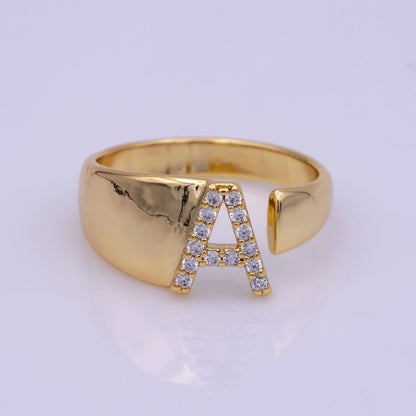 Chunky Cz Initial Gold Ring Alphabet Ring Stacking Ring Adjustable Ring Letter Ring Vintage Gold Rings Initial Ring Thumb Ring Open Ring S-269-S-294