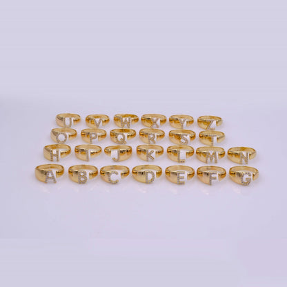Chunky Cz Initial Gold Ring Alphabet Ring Stacking Ring Adjustable Ring Letter Ring Vintage Gold Rings Initial Ring Thumb Ring Open Ring S-269-S-294