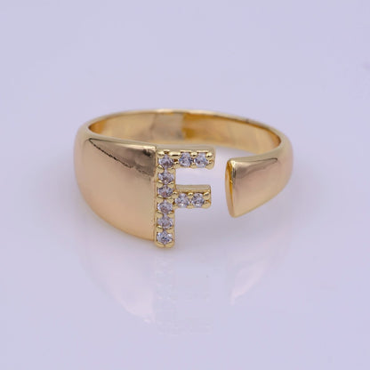 Chunky Cz Initial Gold Ring Alphabet Ring Stacking Ring Adjustable Ring Letter Ring Vintage Gold Rings Initial Ring Thumb Ring Open Ring S-269-S-294