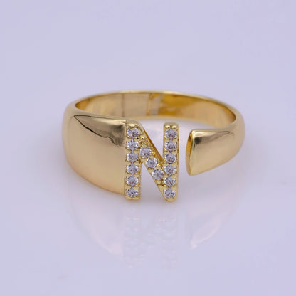 Chunky Cz Initial Gold Ring Alphabet Ring Stacking Ring Adjustable Ring Letter Ring Vintage Gold Rings Initial Ring Thumb Ring Open Ring S-269-S-294