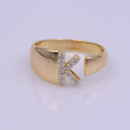 Chunky Cz Initial Gold Ring Alphabet Ring Stacking Ring Adjustable Ring Letter Ring Vintage Gold Rings Initial Ring Thumb Ring Open Ring S-269-S-294