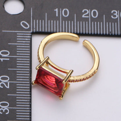Chunky gemstone ring- cocktail gemstone ring - topaz ring - Dainty Gold Open ring - Adjustable Gold band ring - blue Green Red Teal Cz Ring R-094-R-097