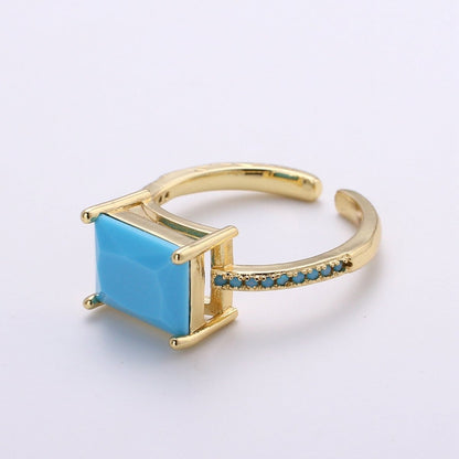 Chunky gemstone ring- cocktail gemstone ring - topaz ring - Dainty Gold Open ring - Adjustable Gold band ring - blue Green Red Teal Cz Ring R-094-R-097