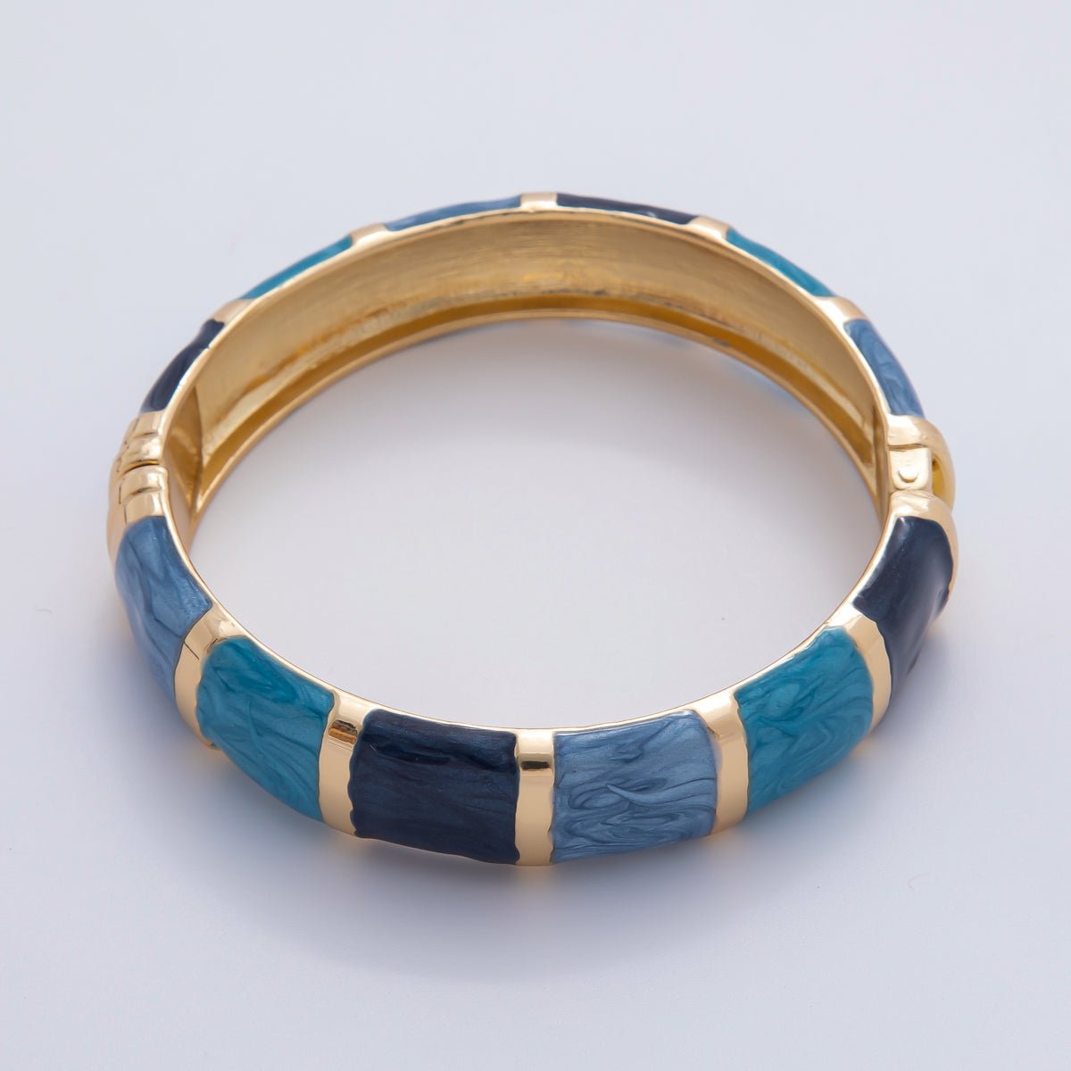 18K Gold Filled Multicolor Striped Enamel Wide Bangle Bracelet | WA-03357 ~ WA-03360