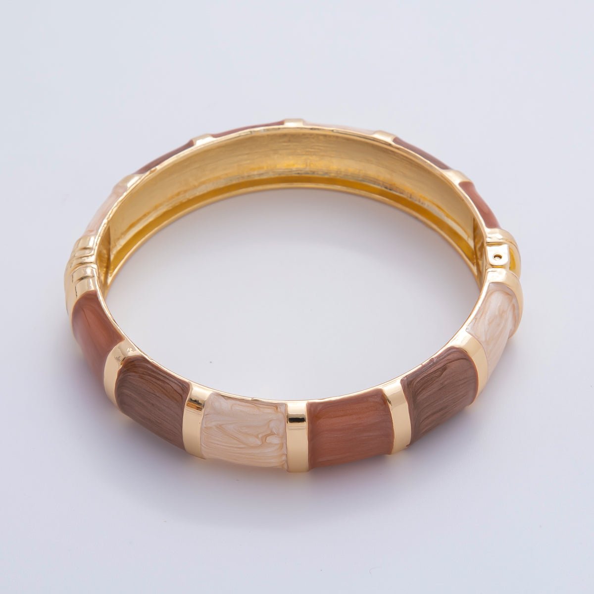 18K Gold Filled Multicolor Striped Enamel Wide Bangle Bracelet | WA-03357 ~ WA-03360
