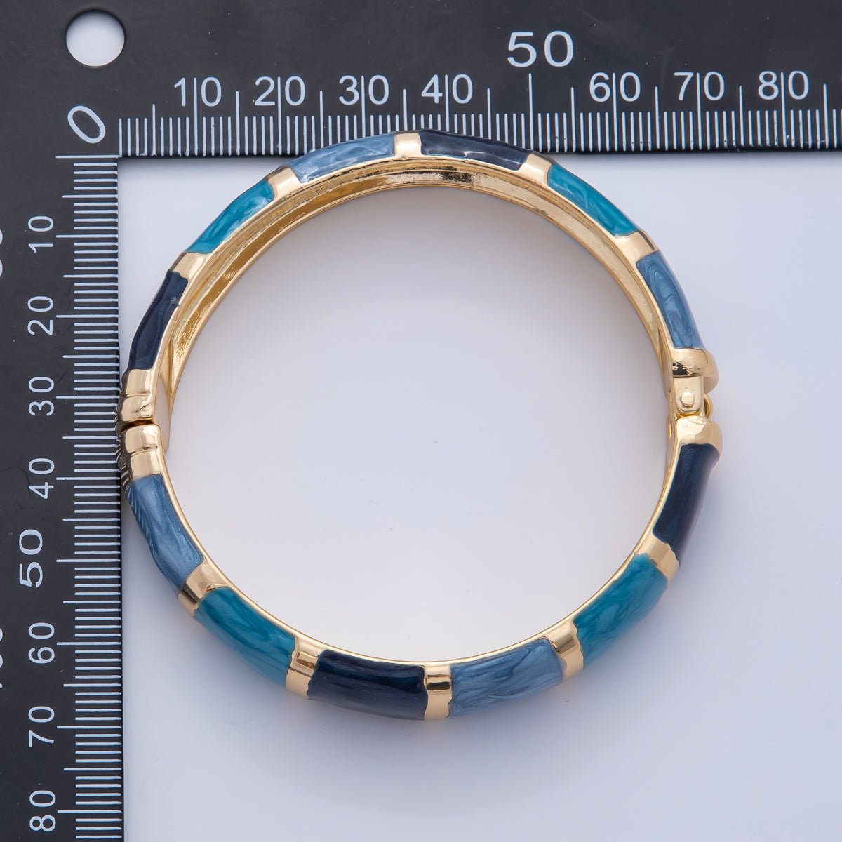 18K Gold Filled Multicolor Striped Enamel Wide Bangle Bracelet | WA-03357 ~ WA-03360