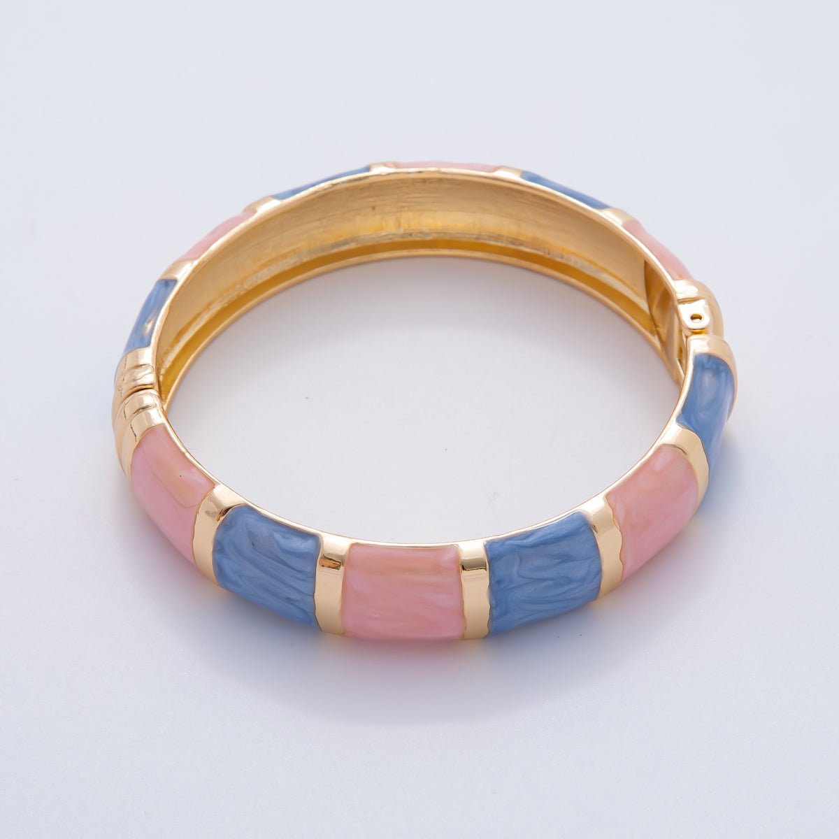 18K Gold Filled Multicolor Striped Enamel Wide Bangle Bracelet | WA-03357 ~ WA-03360