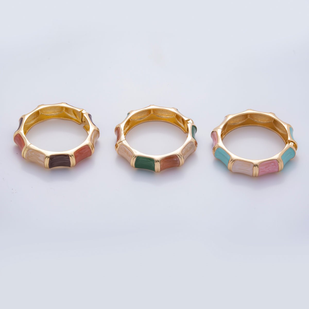18K Gold Filled Multicolor Mosaic Enamel Geometric Curved Bangle Bracelet | WAA3354 - WAA3356