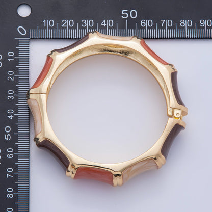 18K Gold Filled Multicolor Mosaic Enamel Geometric Curved Bangle Bracelet | WAA3354 - WAA3356