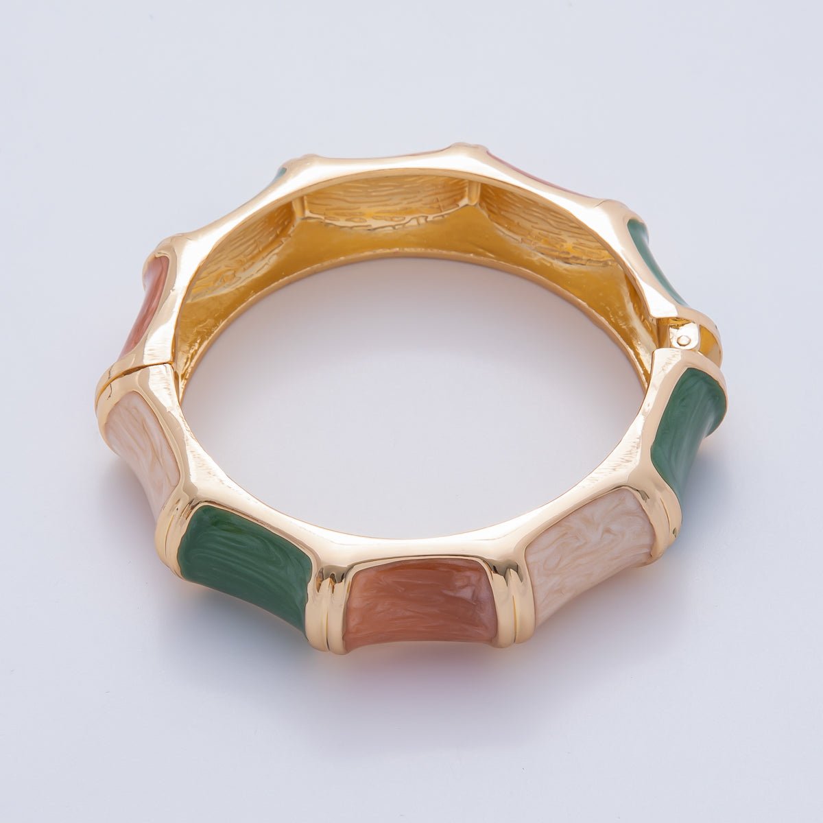 18K Gold Filled Multicolor Mosaic Enamel Geometric Curved Bangle Bracelet | WAA3354 - WAA3356