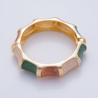 18K Gold Filled Multicolor Mosaic Enamel Geometric Curved Bangle Bracelet | WAA3354 - WAA3356