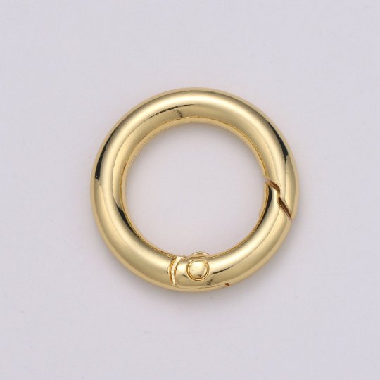 Chunky Gold Spring Gate Ring, Circle Push Gate ring 24mm Round Ring, Charm Holder 24K Gold Filled Clasp for Link Chain Connector L-036~L-038 L041