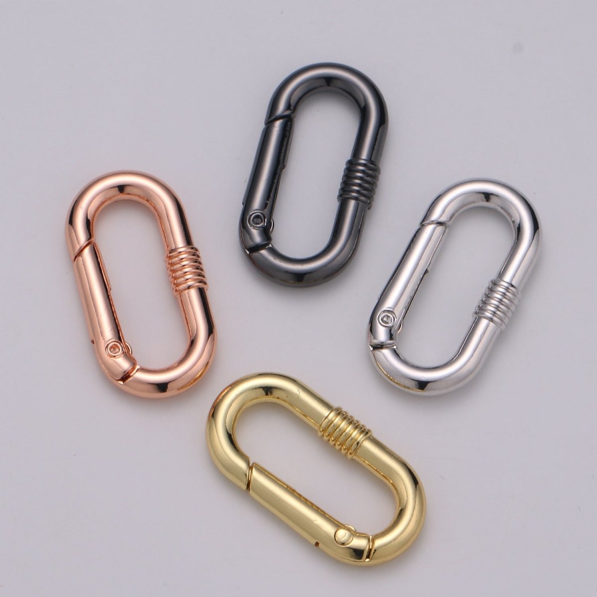 Chunky Gold Spring Gate Ring, Push Gate ring, 17x30mm Oval Ring, Charm Holder 24K Gold Filled Clasp for Link Chain Connector L-024 - L-027