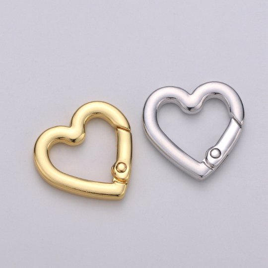 Chunky Gold Spring Gate Ring, Push Gate ring, 22x22mm Heart Clasp Charm Holder 24K Gold Filled Clasp for Link Chain Connector Supp-990 L-054 L-055