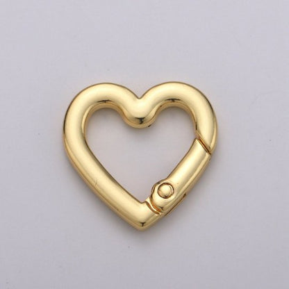 Chunky Gold Spring Gate Ring, Push Gate ring, 22x22mm Heart Clasp Charm Holder 24K Gold Filled Clasp for Link Chain Connector Supp-990 L-054 L-055