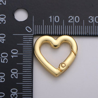Chunky Gold Spring Gate Ring, Push Gate ring, 22x22mm Heart Clasp Charm Holder 24K Gold Filled Clasp for Link Chain Connector Supp-990 L-054 L-055