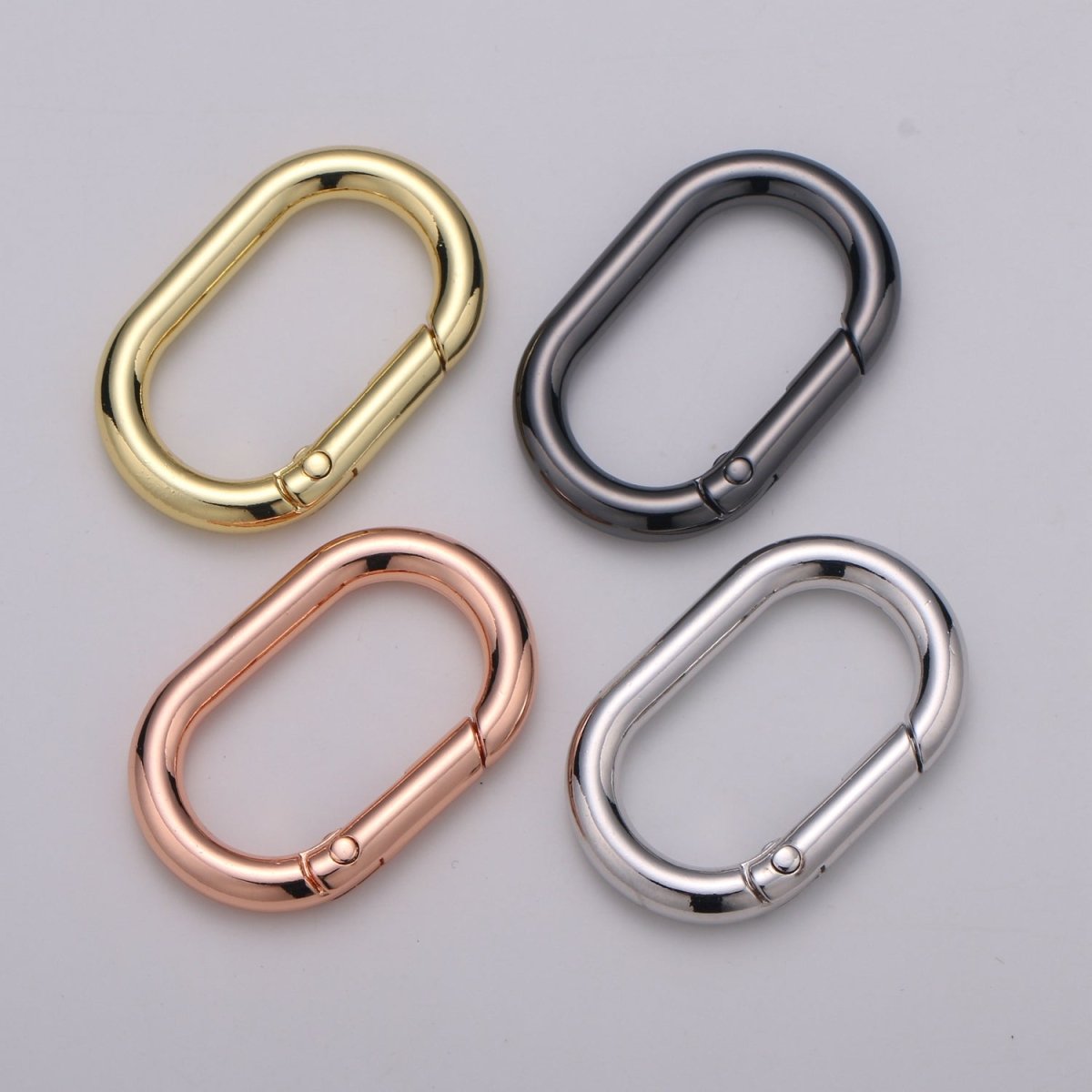 Chunky Gold Spring Gate Ring, Push Gate ring, 24x38mm Oval Ring, Charm Holder 24K Gold Filled Clasp for Link Chain Connector L-044~L-047