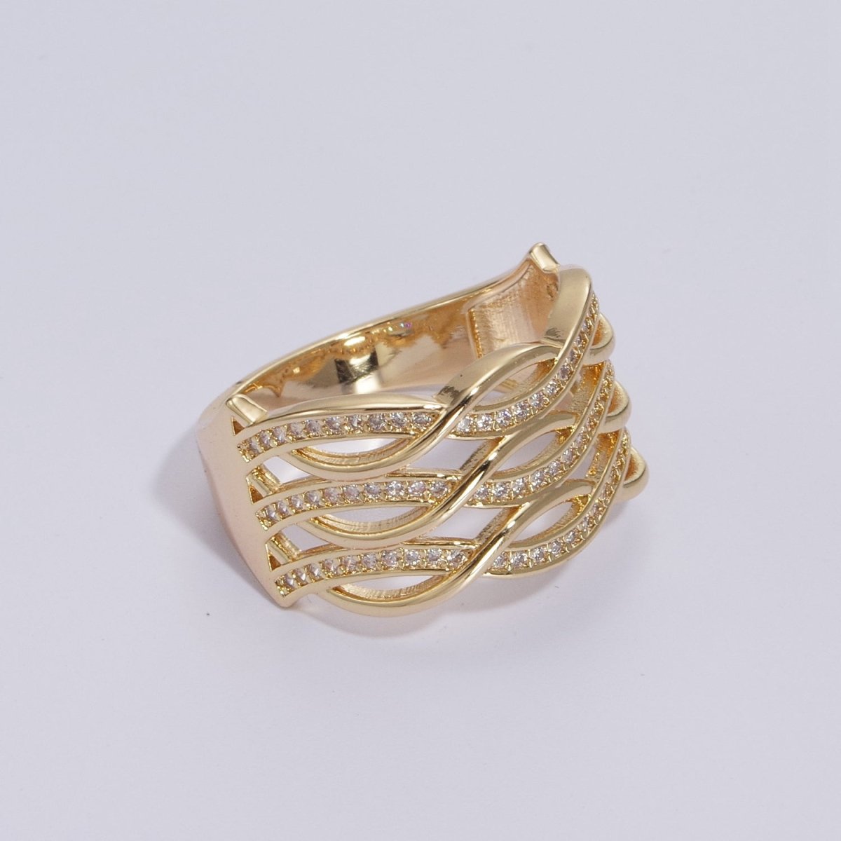 Chunky Gold Swirl Lines Ring CZ Statement Jewelry Crossover Ring U-109~U-112