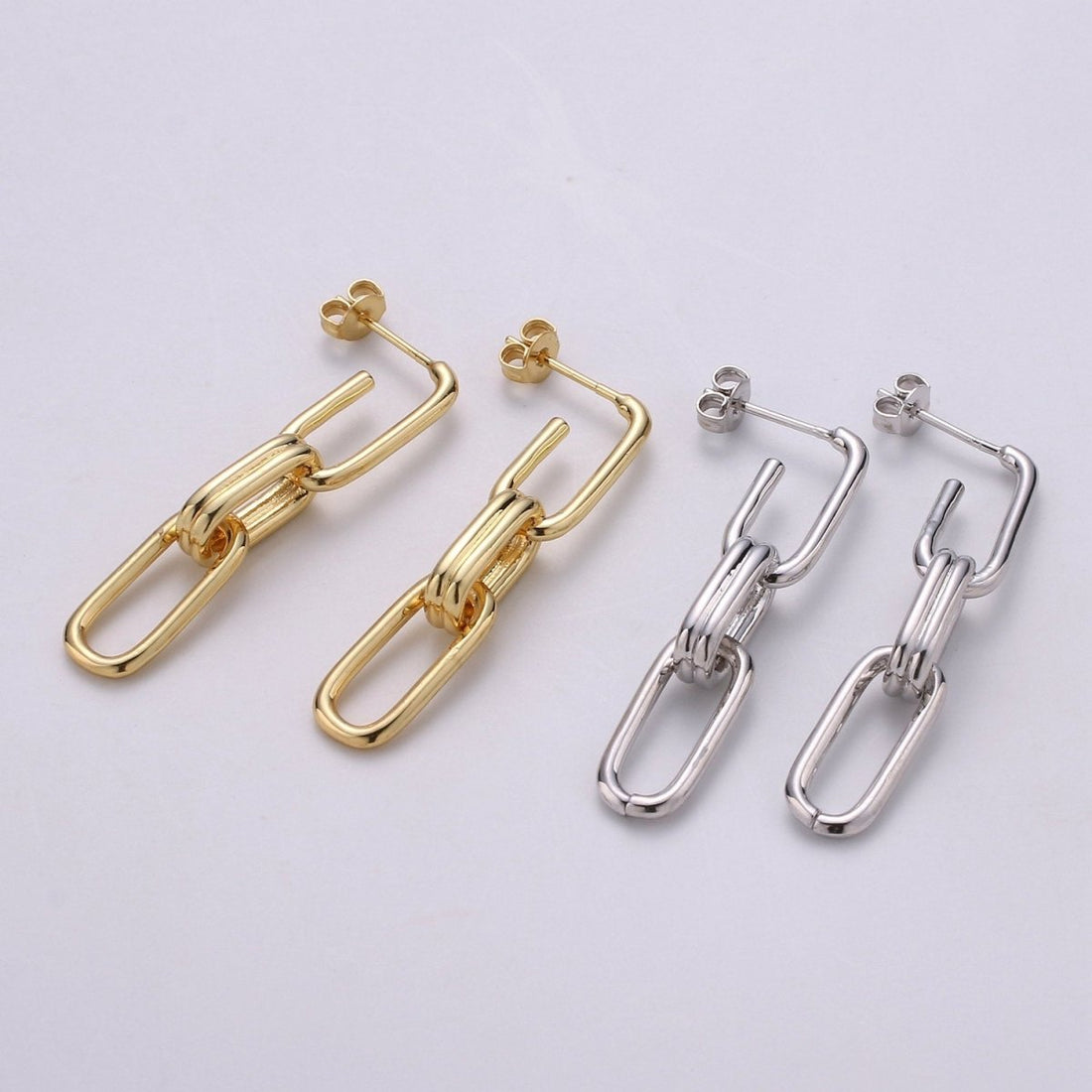 Chunky Link Hoops,Gold Link Hoops,Rectangle Hoops,Gold Hoops,Minimalist Earrings, Silver Hoops,Dangle Link Earrings,Gold Drop Earrings Q-160