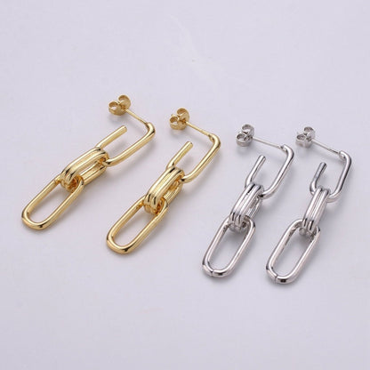 Chunky Link Hoops,Gold Link Hoops,Rectangle Hoops,Gold Hoops,Minimalist Earrings, Silver Hoops,Dangle Link Earrings,Gold Drop Earrings Q-160