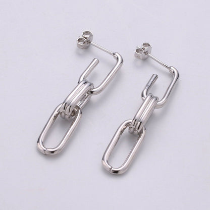 Chunky Link Hoops,Gold Link Hoops,Rectangle Hoops,Gold Hoops,Minimalist Earrings, Silver Hoops,Dangle Link Earrings,Gold Drop Earrings Q-160
